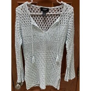 Y2K Boho Express Hand Knit Vintage Sweater Light Blue Size L Indie Cottage